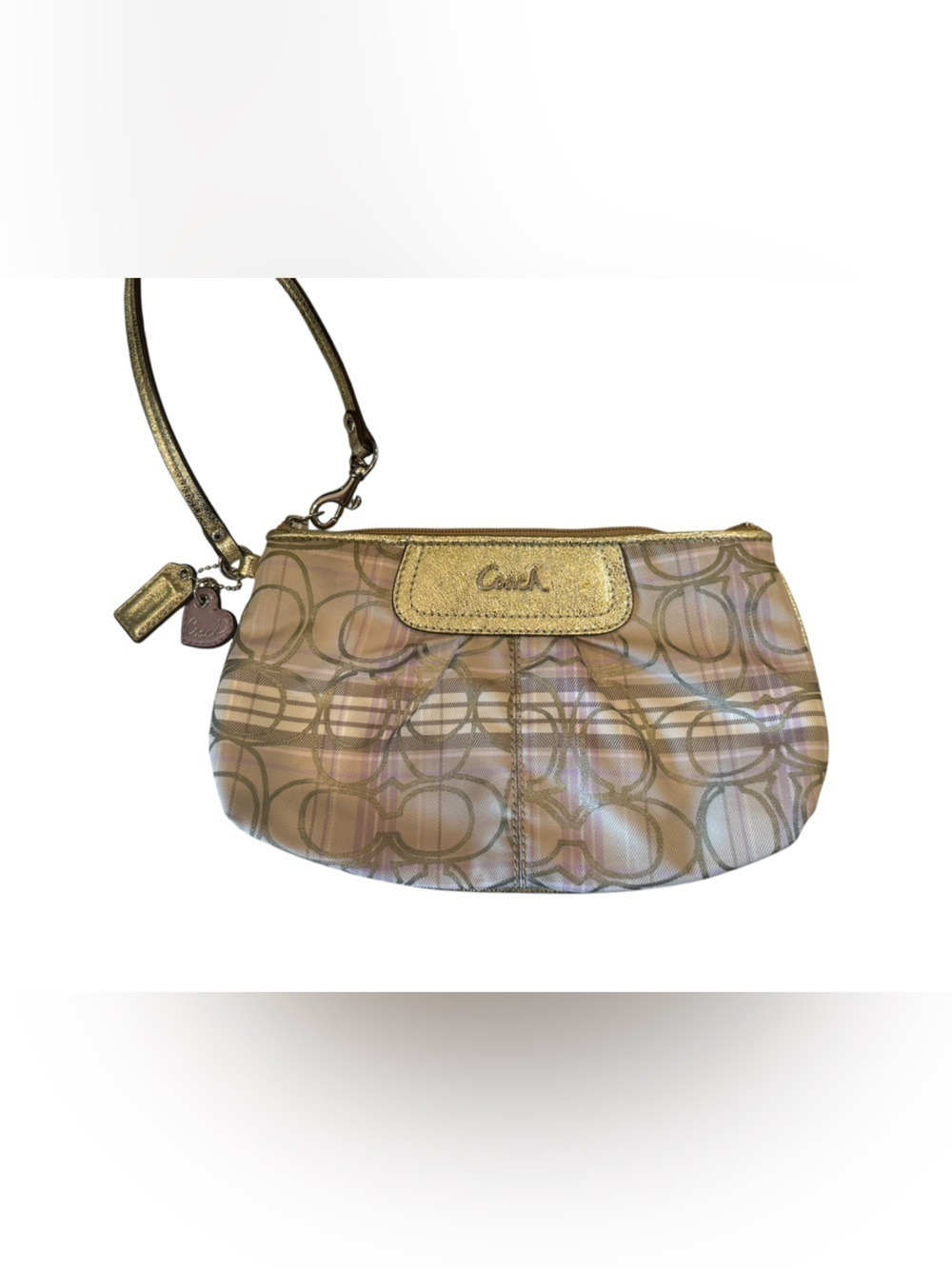 Coach Signature Large Wristlet featuring a lavender/gold, Hangtags EUC